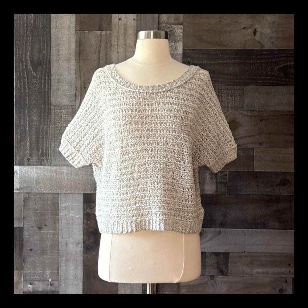 Free People open knit cream top medium boho chic festival boho linen wanderlust